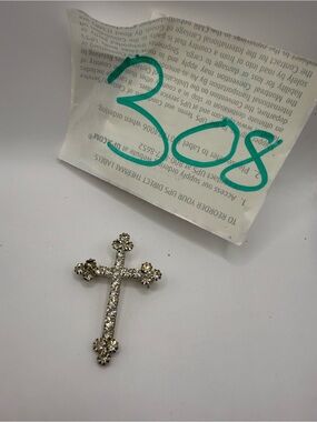 Rhinestone Cross Pendant Necklace Charm - Silver Tone